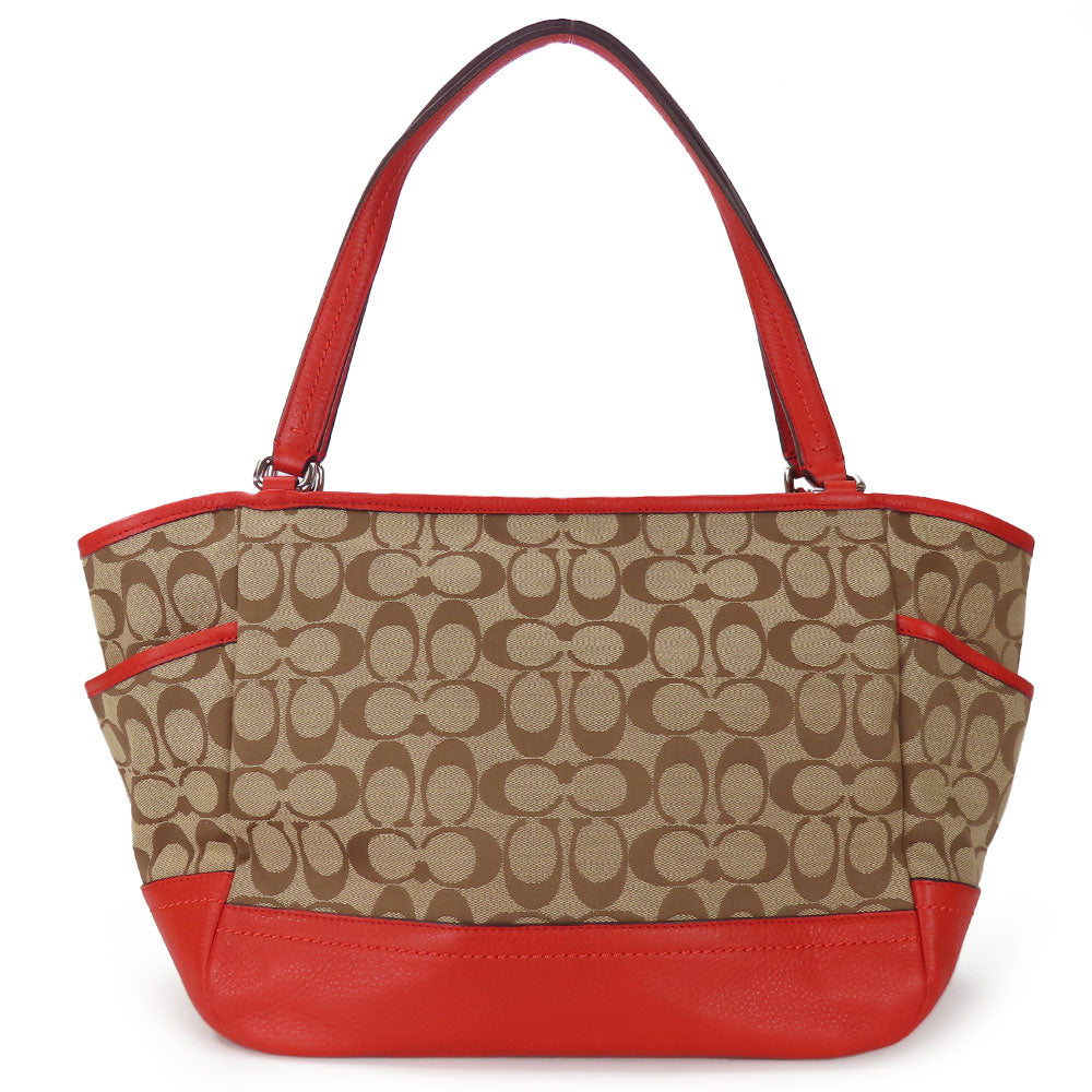 COACH Tote Bag F23297 Canvas, Leather Red Women Used Authentic