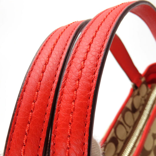 COACH Tote Bag F23297 Canvas, Leather Red Women Used Authentic