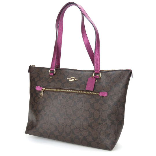 COACH Tote Bag F87701 PVC, Leather Brown Signature Women Used Authentic