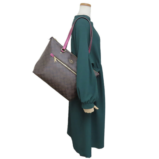 COACH Tote Bag F87701 PVC, Leather Brown Signature Women Used Authentic