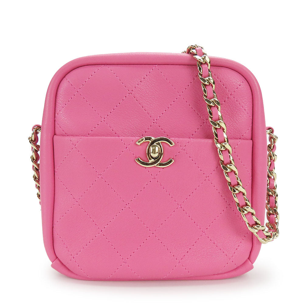 CHANEL Shoulder Bag leather pink Matrasse Women Used Authentic