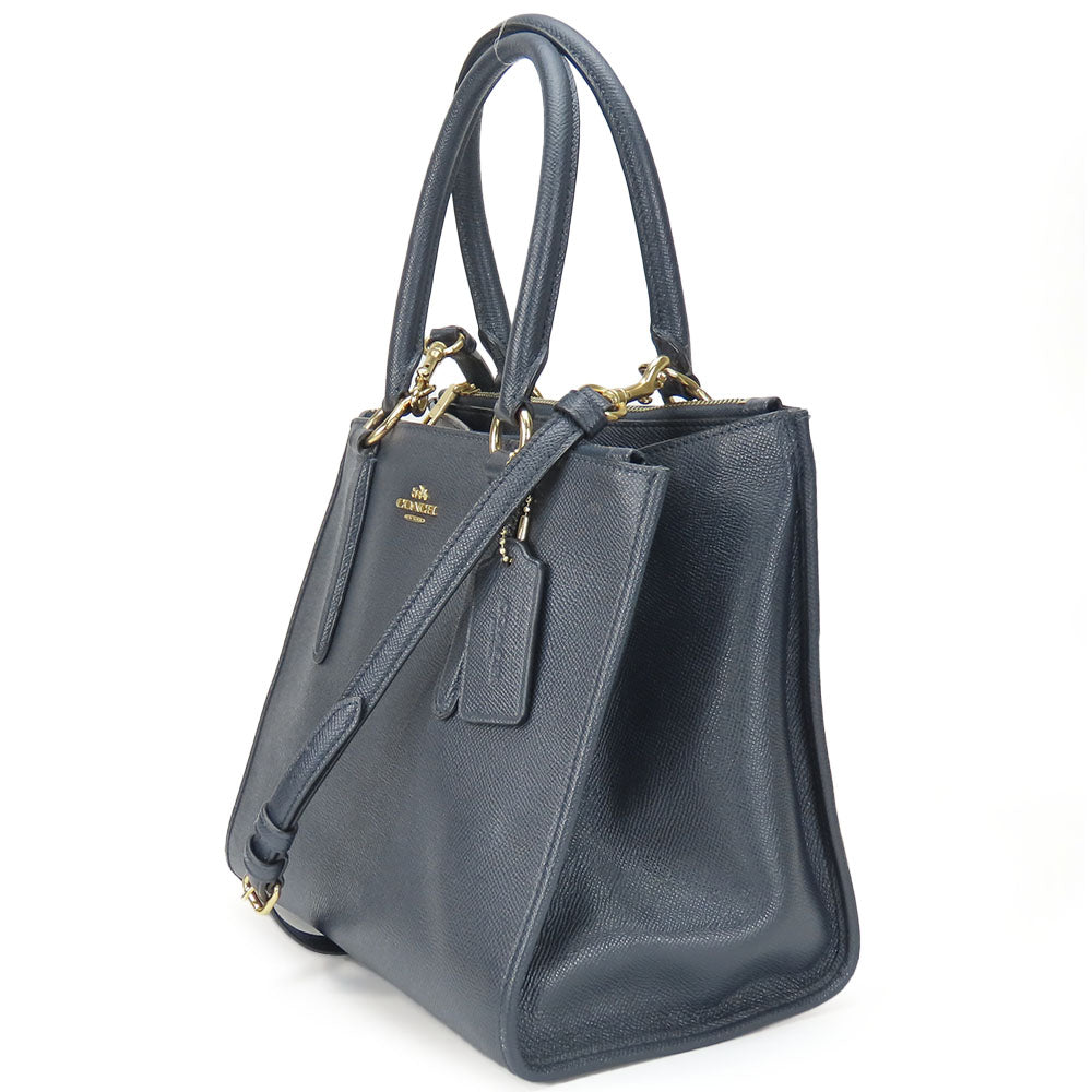 COACH Handbag F14928 leather Navy Crosby Carryall Women Used Authentic