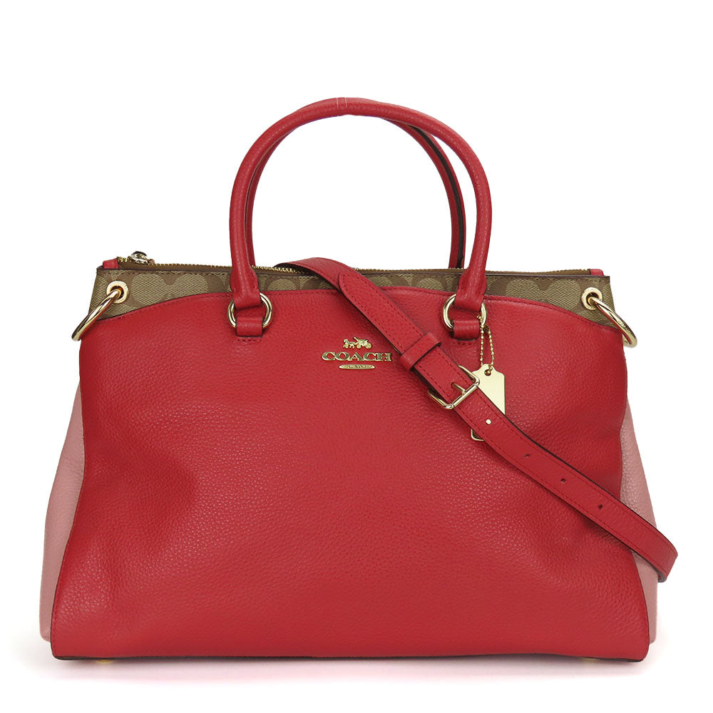 COACH Handbag F84428 leather Red Signature Women Used Authentic
