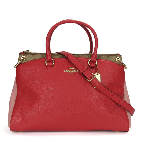 COACH Handbag F84428 leather Red Signature Women Used Authentic