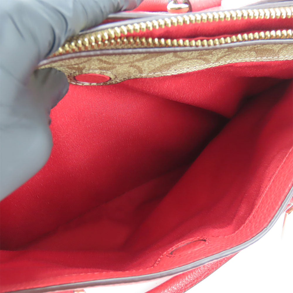 COACH Handbag F84428 leather Red Signature Women Used Authentic
