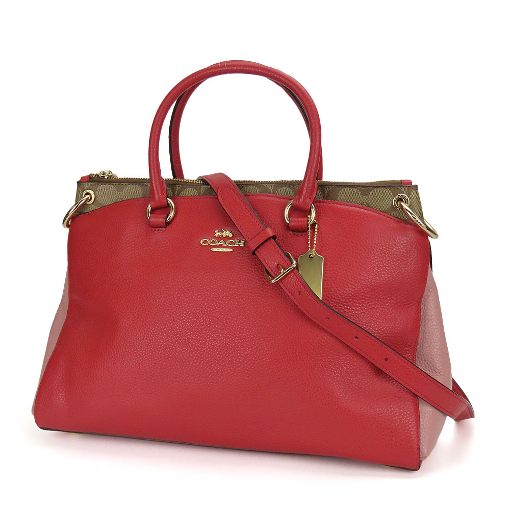 COACH Handbag F84428 leather Red Signature Women Used Authentic