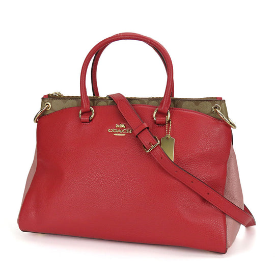 COACH Handbag F84428 leather Red Signature Women Used Authentic