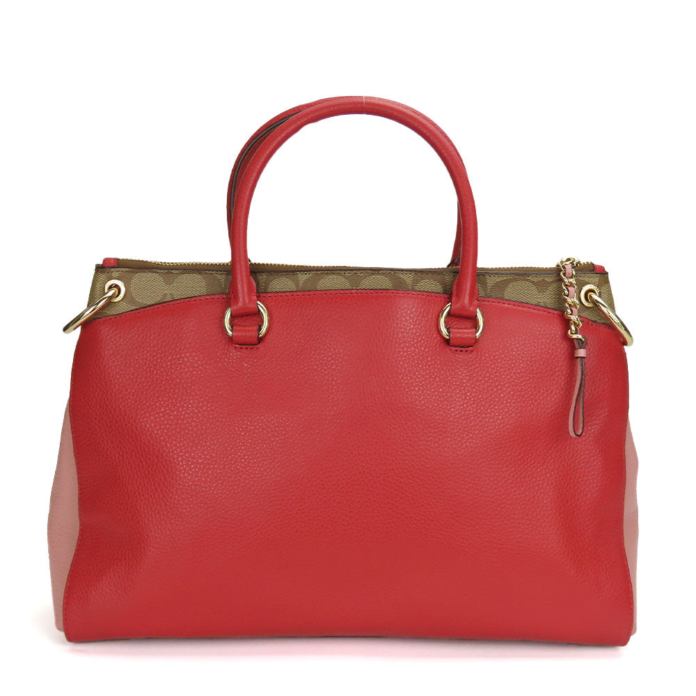 COACH Handbag F84428 leather Red Signature Women Used Authentic