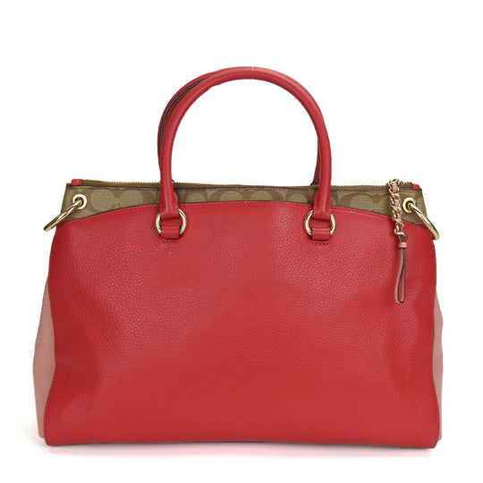 COACH Handbag F84428 leather Red Signature Women Used Authentic