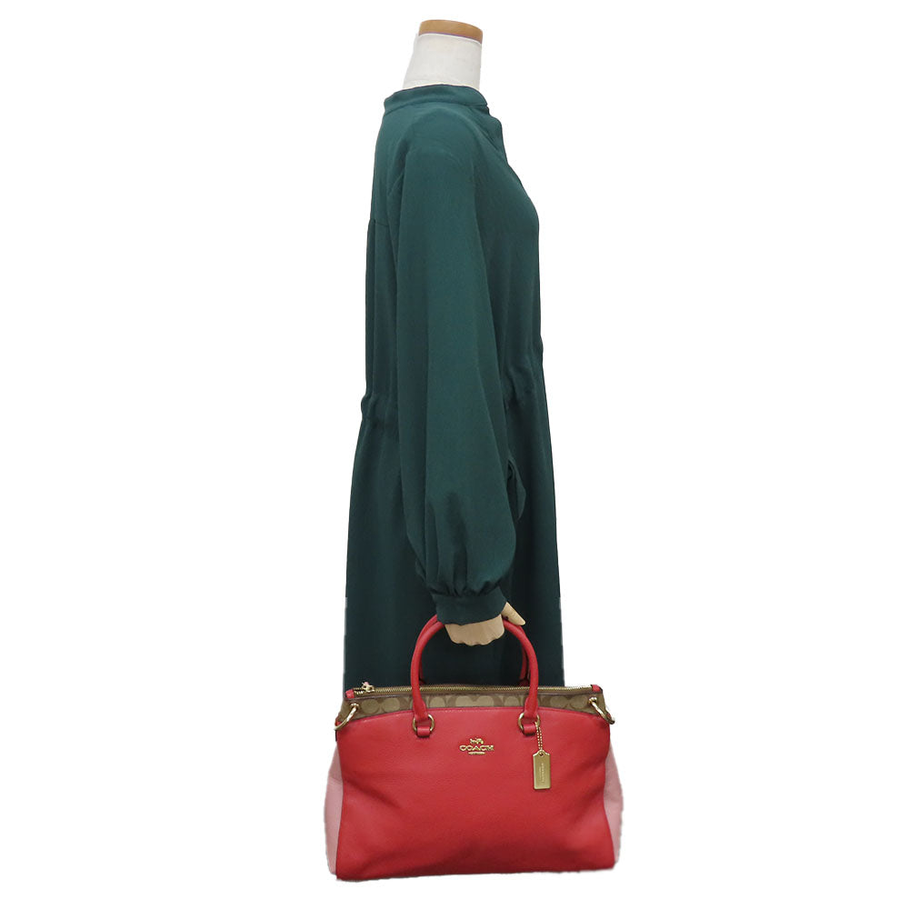 COACH Handbag F84428 leather Red Signature Women Used Authentic