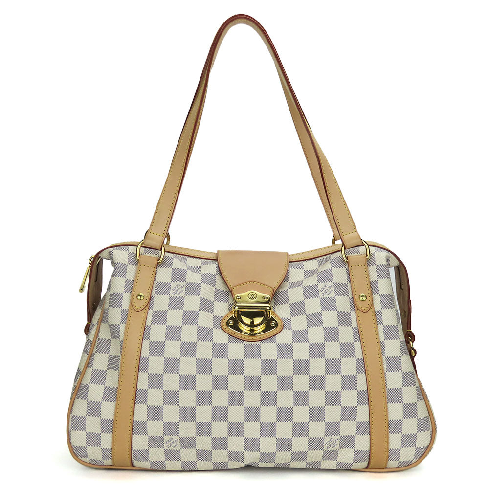 LOUIS VUITTON Tote Bag N42220 Damier Azur, Tanned Leather white Stresa PM Women Used Authentic