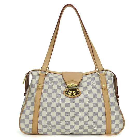 LOUIS VUITTON Tote Bag N42220 Damier Azur, Tanned Leather white Stresa PM Women Used Authentic