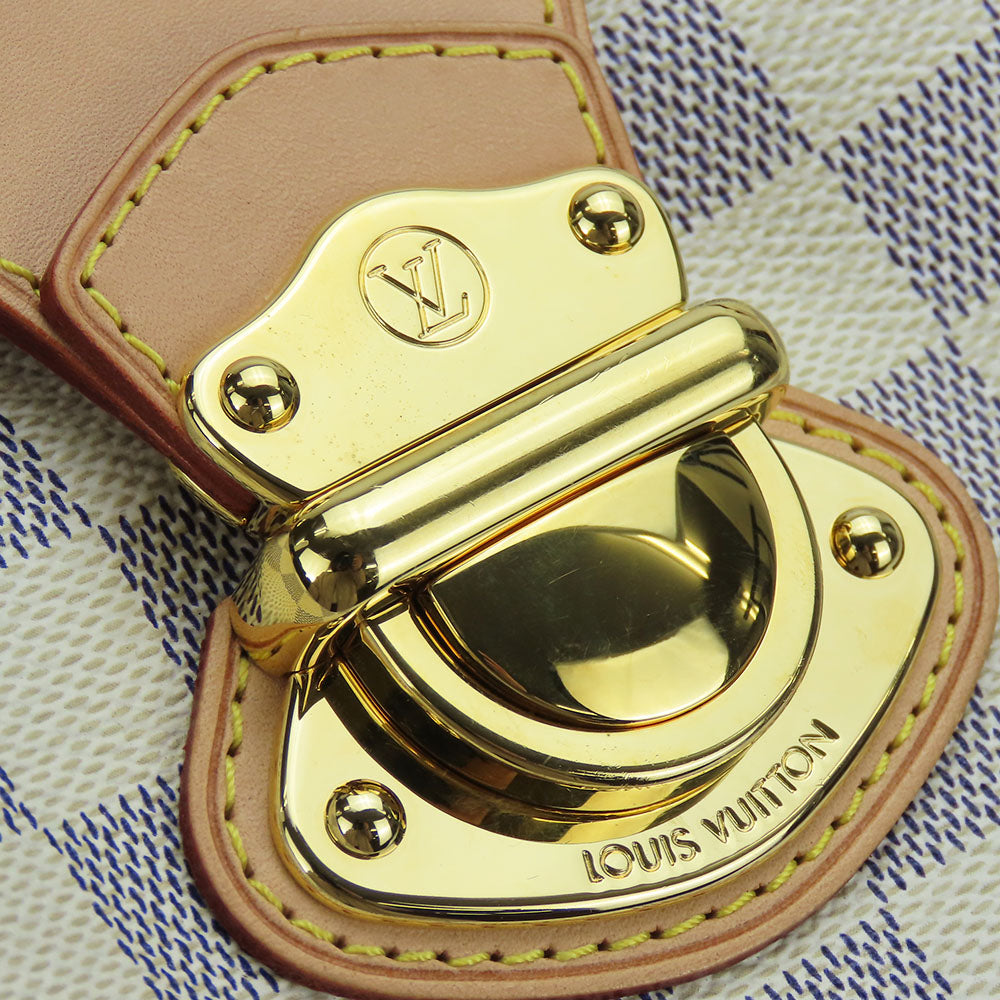 LOUIS VUITTON Tote Bag N42220 Damier Azur, Tanned Leather white Stresa PM Women Used Authentic