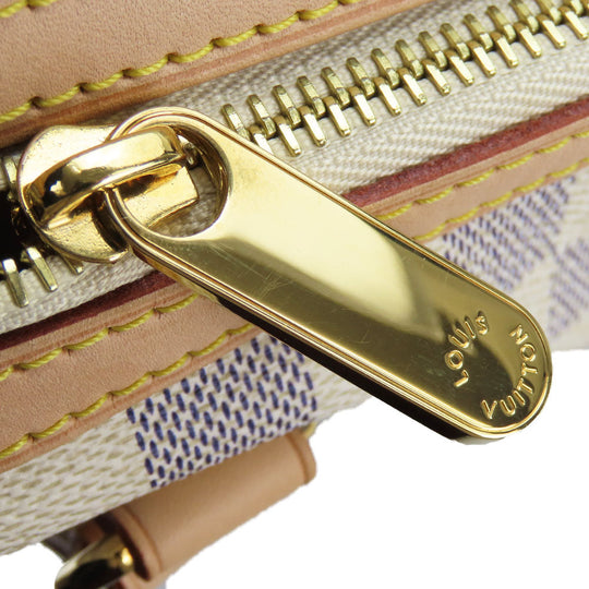 LOUIS VUITTON Tote Bag N42220 Damier Azur, Tanned Leather white Stresa PM Women Used Authentic