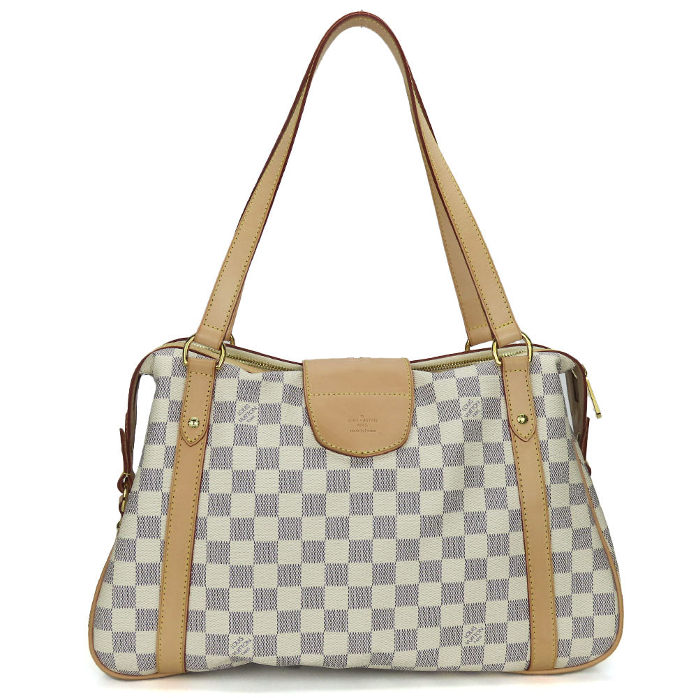 LOUIS VUITTON Tote Bag N42220 Damier Azur, Tanned Leather white Stresa PM Women Used Authentic