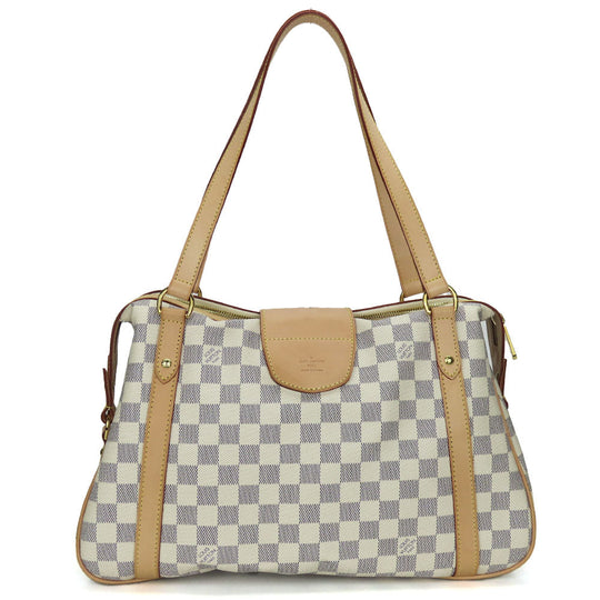 LOUIS VUITTON Tote Bag N42220 Damier Azur, Tanned Leather white Stresa PM Women Used Authentic