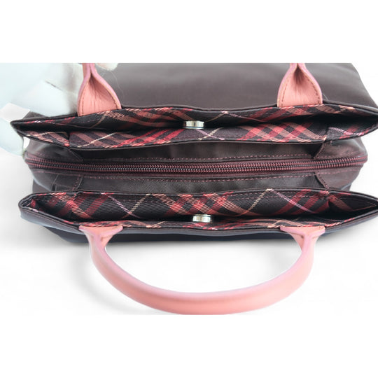 Burberry London Blue Label Handbag Black Pink Plaid Women's Tote Bag Designer Purse