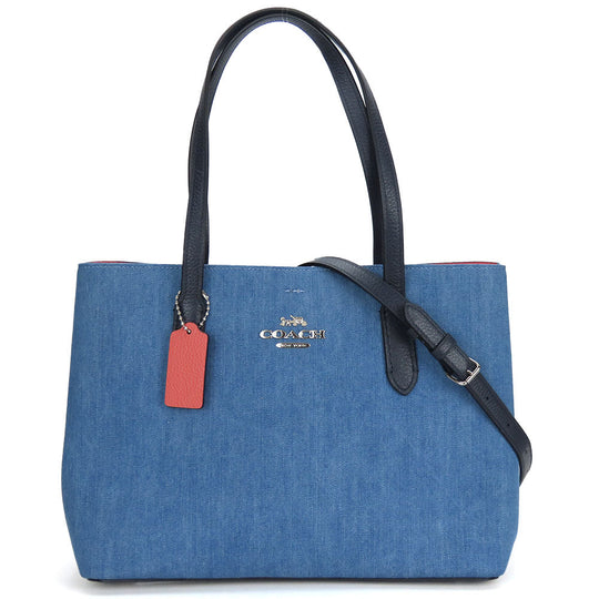 COACH Tote Bag 91140 Denim, Leather blue Women Used Authentic