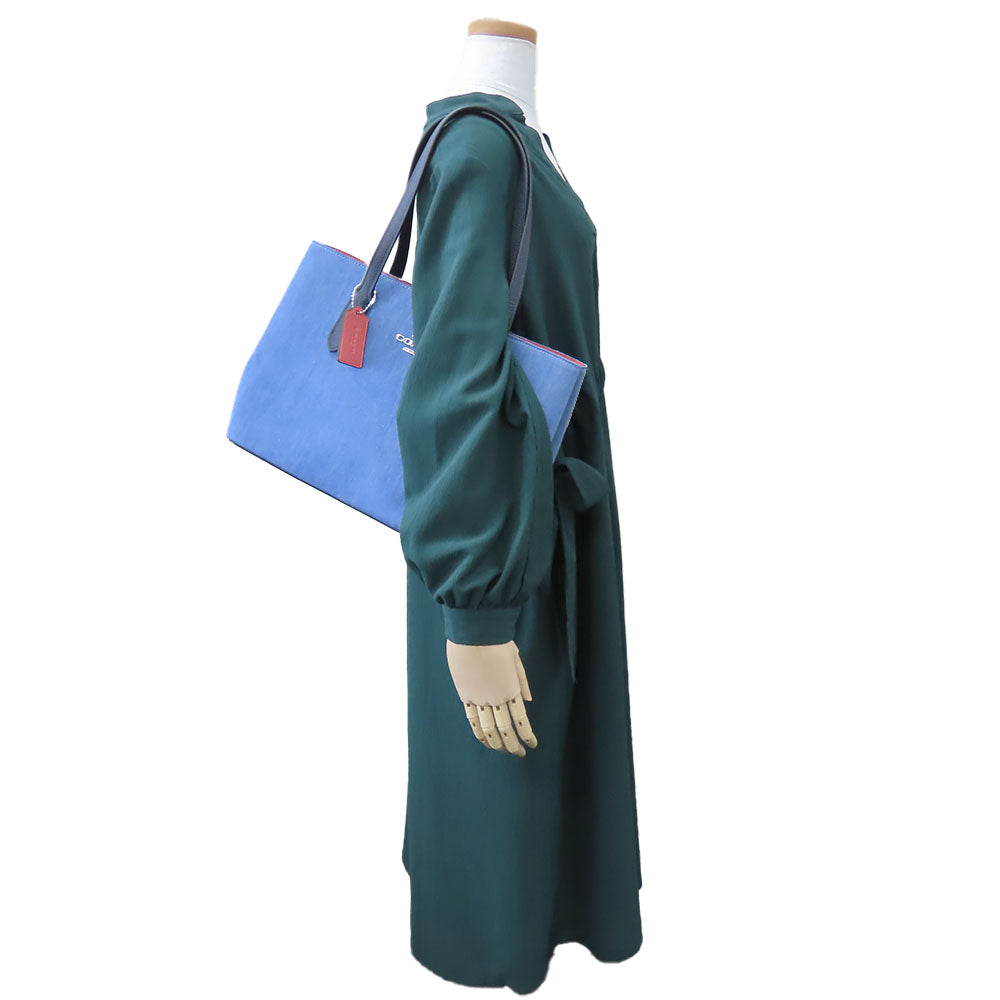 COACH Tote Bag 91140 Denim, Leather blue Women Used Authentic