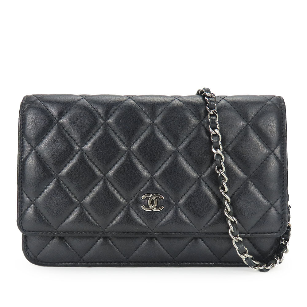 CHANEL Shoulder Bag lambskin black Matrasse Chain wallet Women Used Authentic