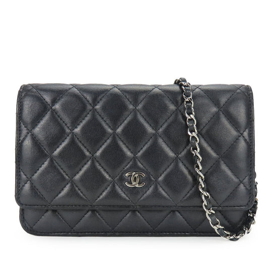 CHANEL Shoulder Bag lambskin black Matrasse Chain wallet Women Used Authentic