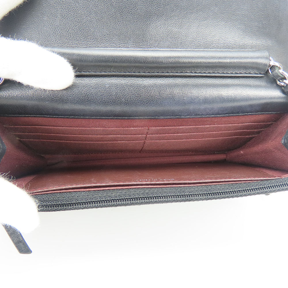 CHANEL Shoulder Bag lambskin black Matrasse Chain wallet Women Used Authentic