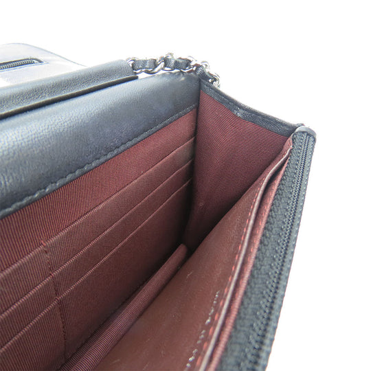 CHANEL Shoulder Bag lambskin black Matrasse Chain wallet Women Used Authentic