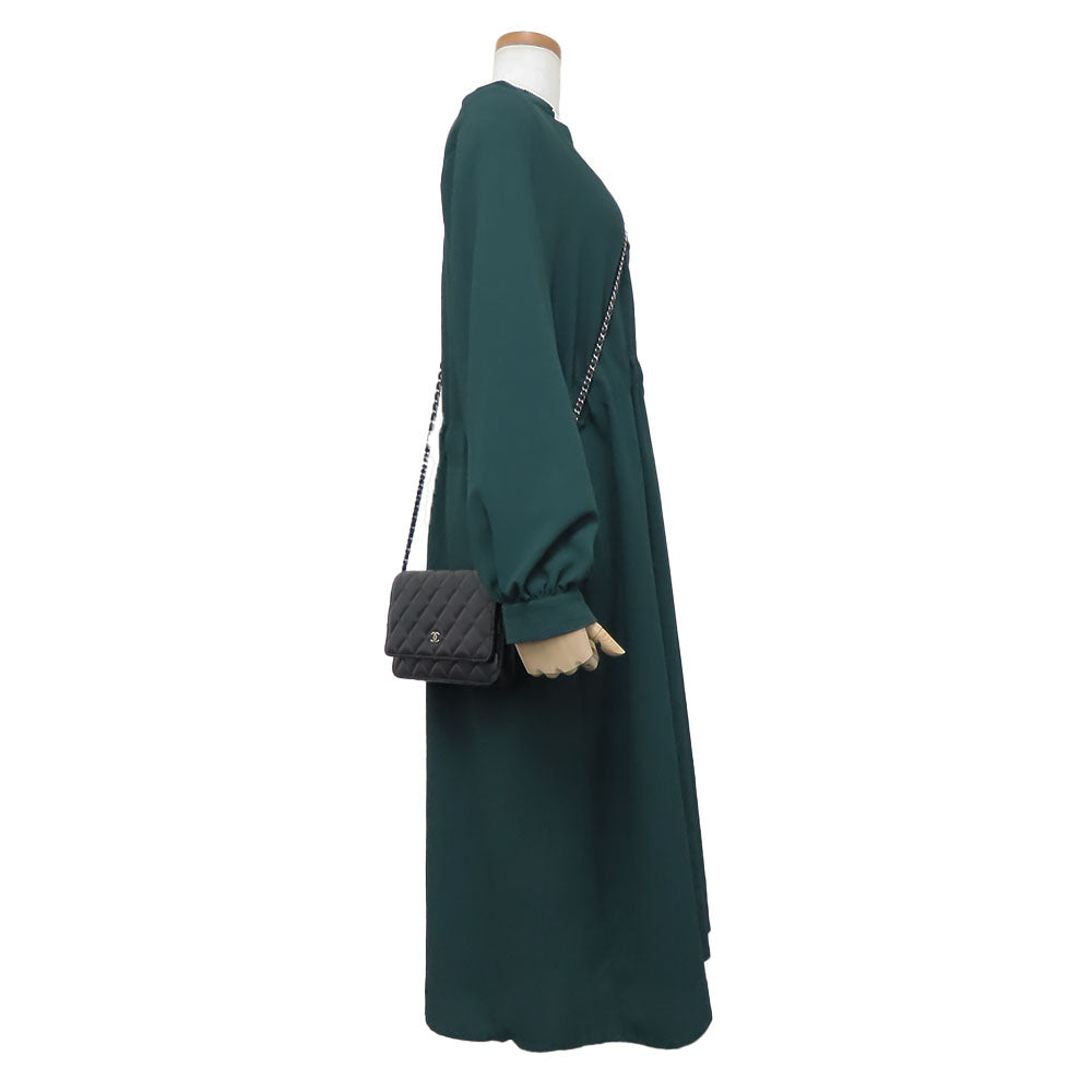 CHANEL Shoulder Bag lambskin black Matrasse Chain wallet Women Used Authentic