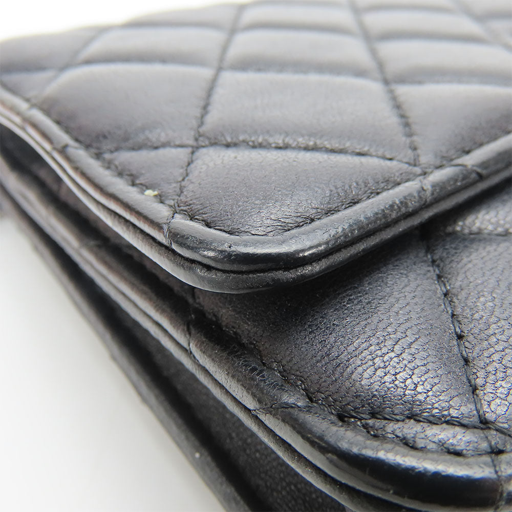 CHANEL Shoulder Bag lambskin black Matrasse Chain wallet Women Used Authentic