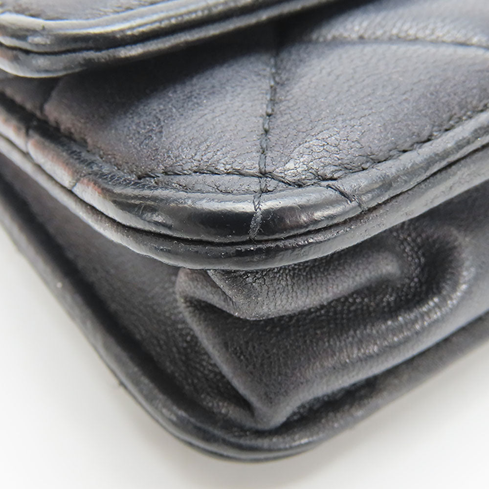 CHANEL Shoulder Bag lambskin black Matrasse Chain wallet Women Used Authentic