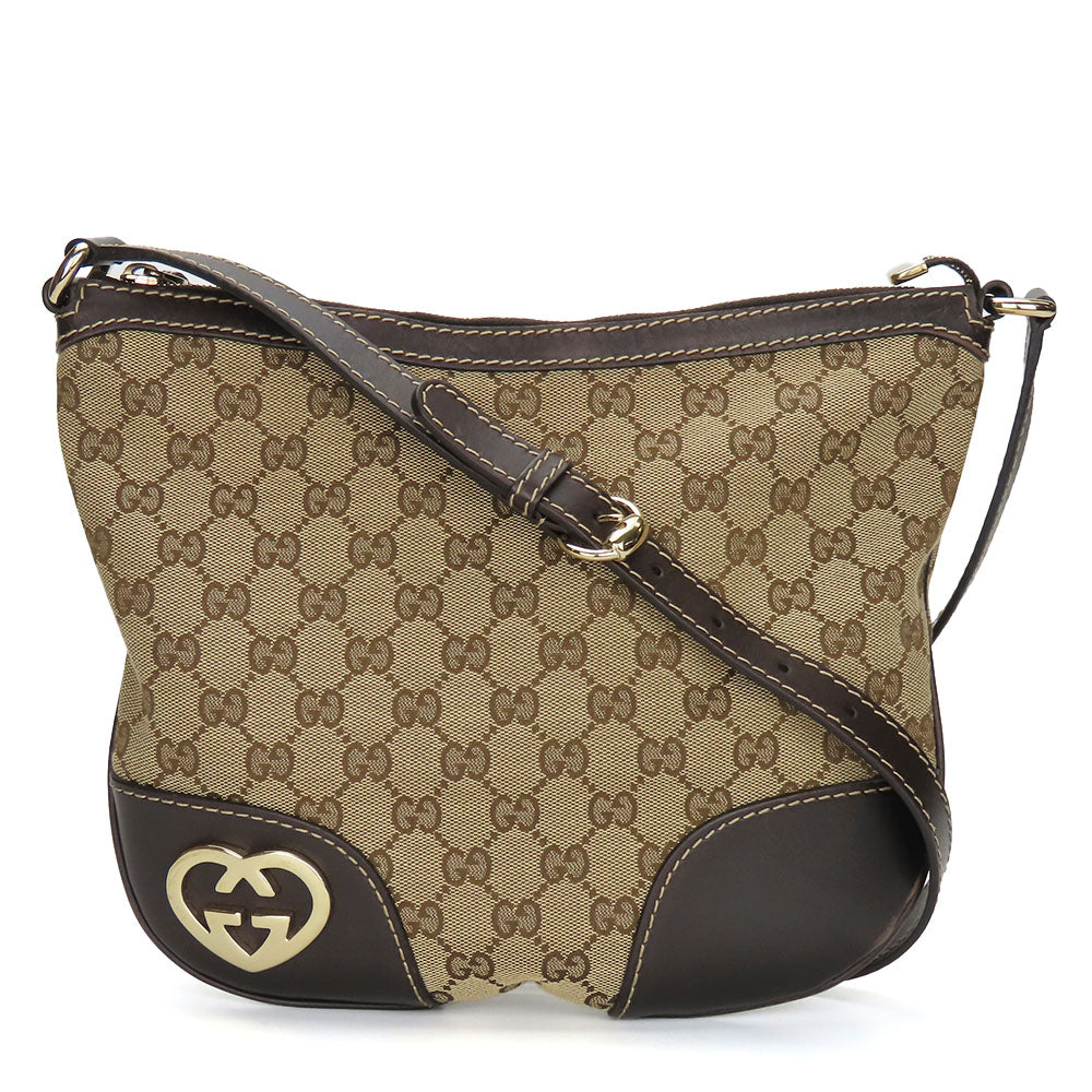 GUCCI Shoulder Bag 257072 GG canvas, leather beige Lovely heart Women Used Authentic