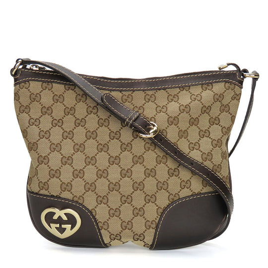 GUCCI Shoulder Bag 257072 GG canvas, leather beige Lovely heart Women Used Authentic