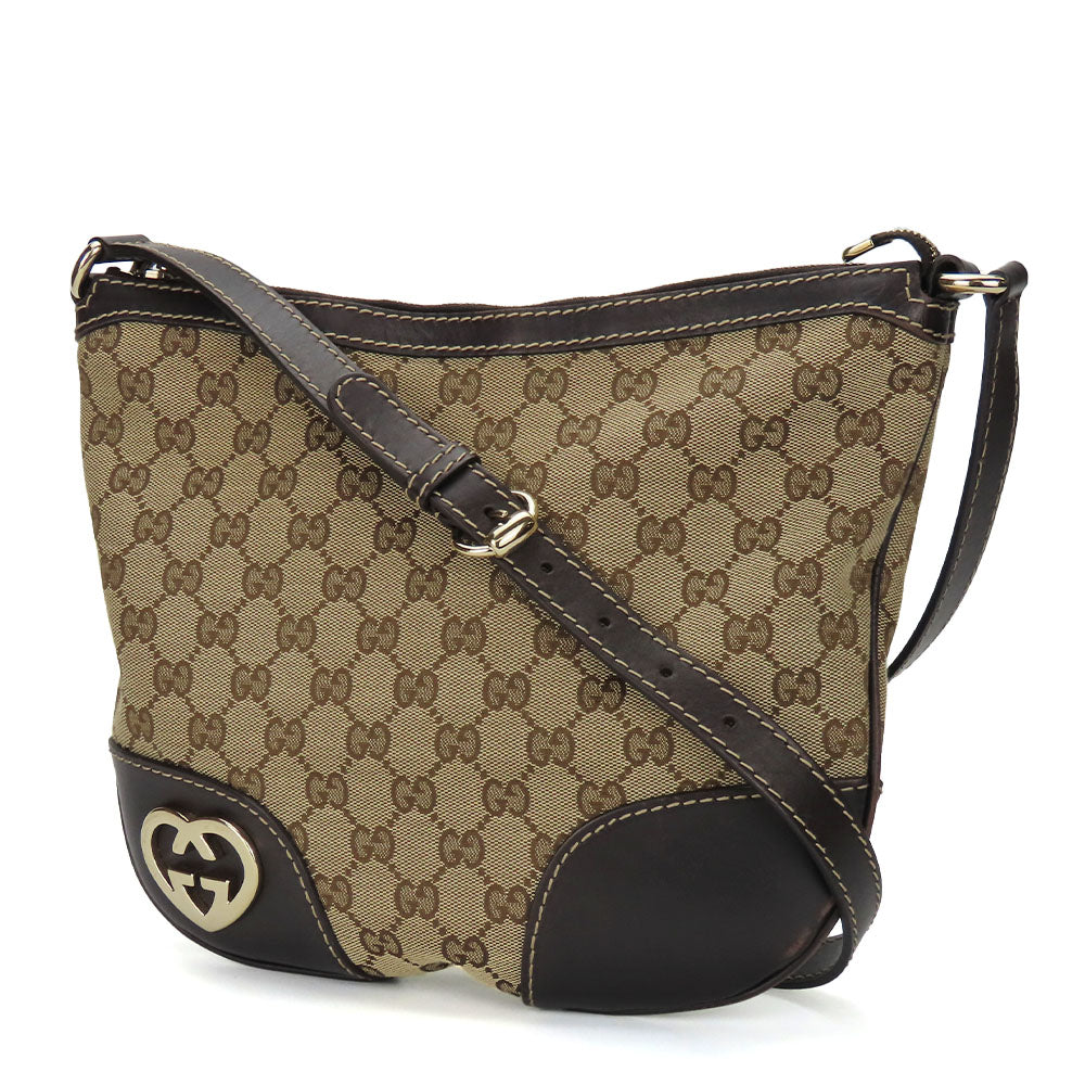 GUCCI Shoulder Bag 257072 GG canvas, leather beige Lovely heart Women Used Authentic