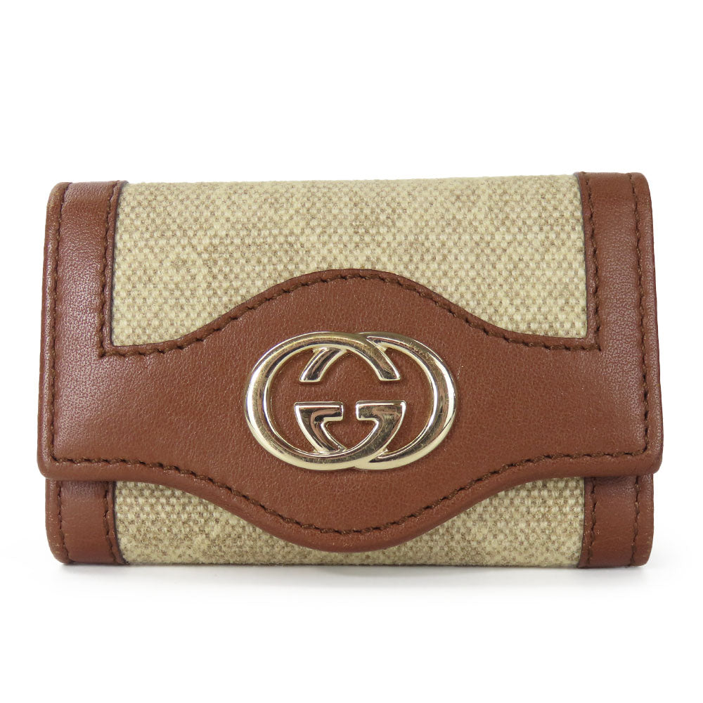 GUCCI Key case Key holder  282432 GG Canvas, Calfskin beige Interlocking Women Used Authentic