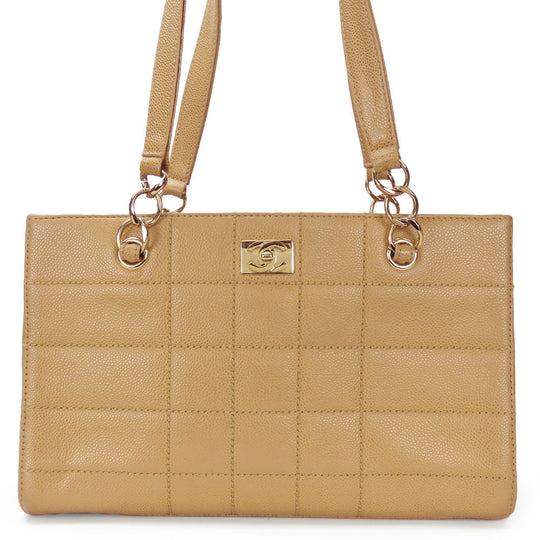 CHANEL Shoulder Bag Caviar skin beige Women Used Authentic