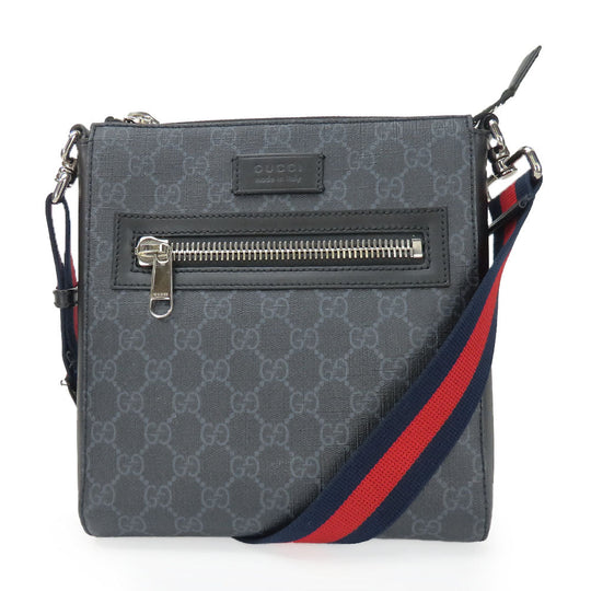 GUCCI Shoulder Bag 523599 GG Supreme canvas, leather black Small messenger bag mens Used Authentic
