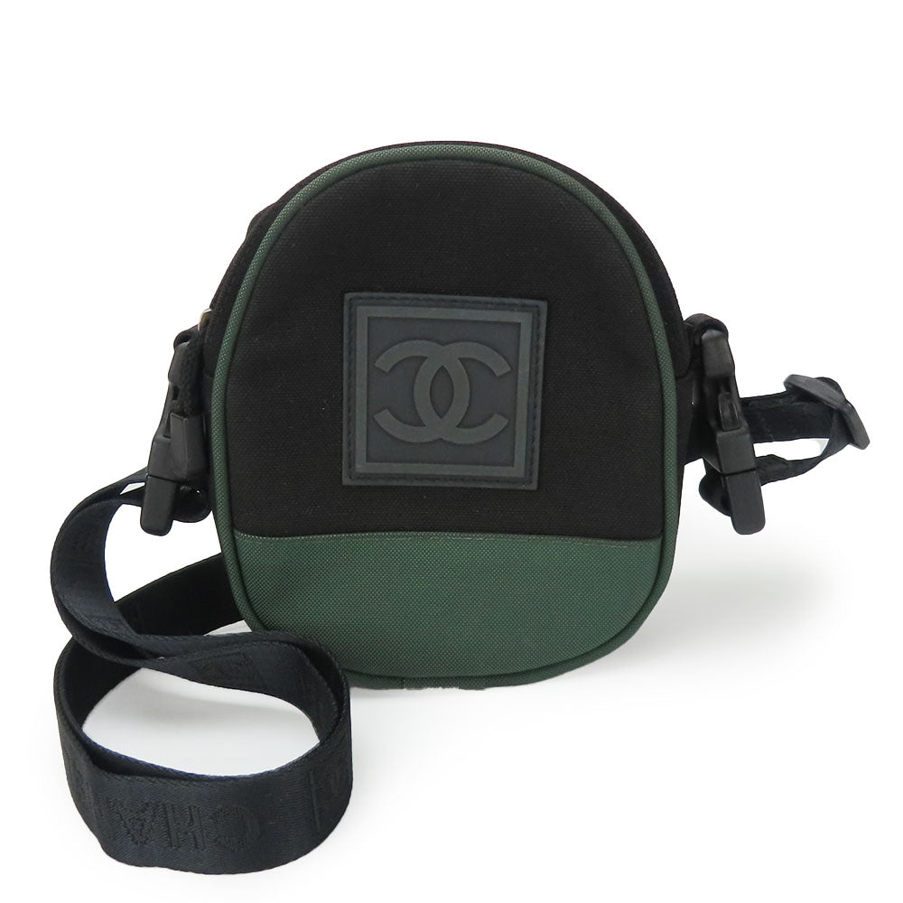 CHANEL Shoulder Bag canvas black Women Used Authentic