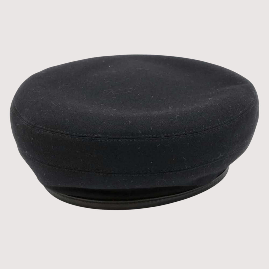 HERMES Saint-Honore Lift Embroidery Cashmere Black Beret Preloved