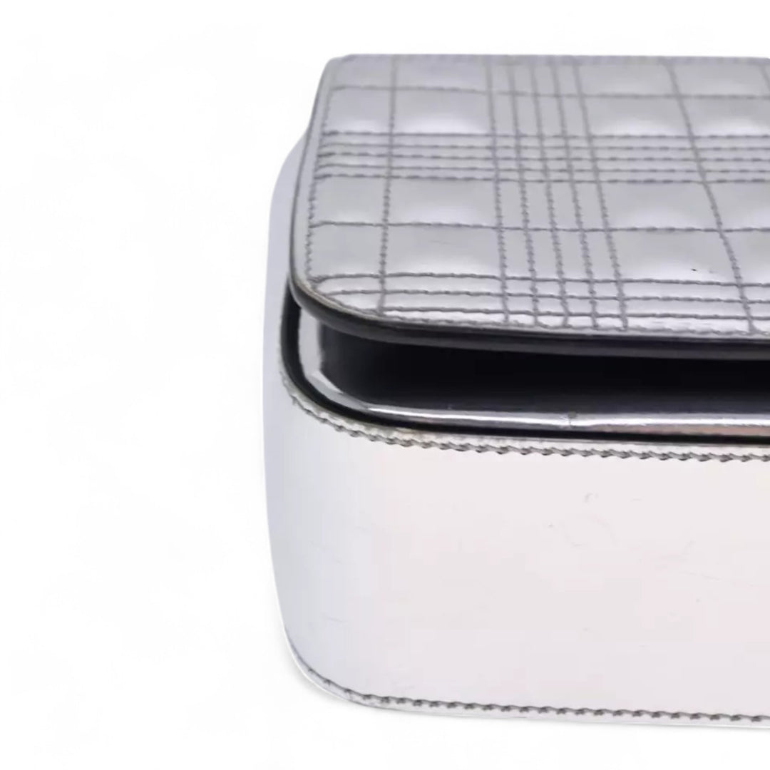 Burberry Chain Shoulder Bag Patent Leather Silver Women Handbag