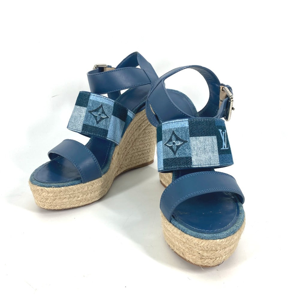LOUIS VUITTON Sandals Monogram denim canvas blue Monogram denim Wedge sole Women 37.5 Used Authentic