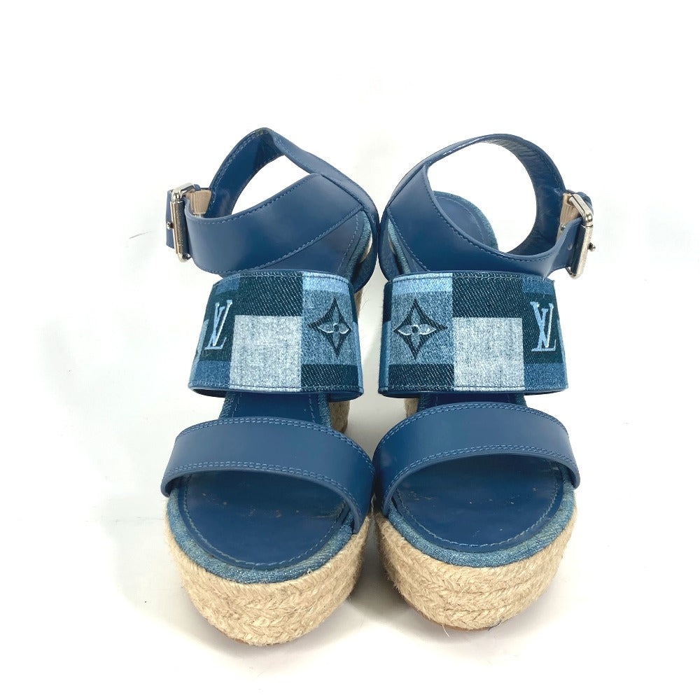LOUIS VUITTON Sandals Monogram denim canvas blue Monogram denim Wedge sole Women 37.5 Used Authentic
