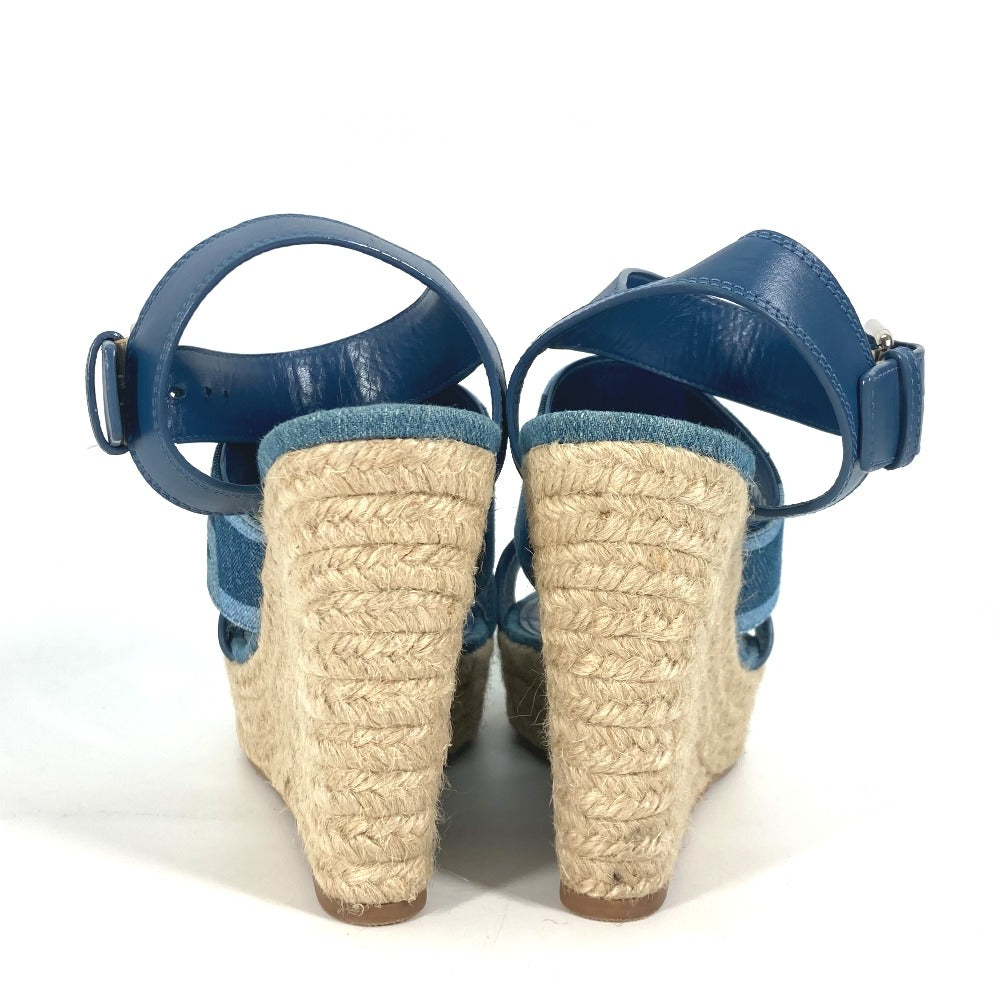 LOUIS VUITTON Sandals Monogram denim canvas blue Monogram denim Wedge sole Women 37.5 Used Authentic