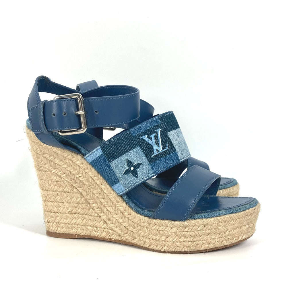 LOUIS VUITTON Sandals Monogram denim canvas blue Monogram denim Wedge sole Women 37.5 Used Authentic