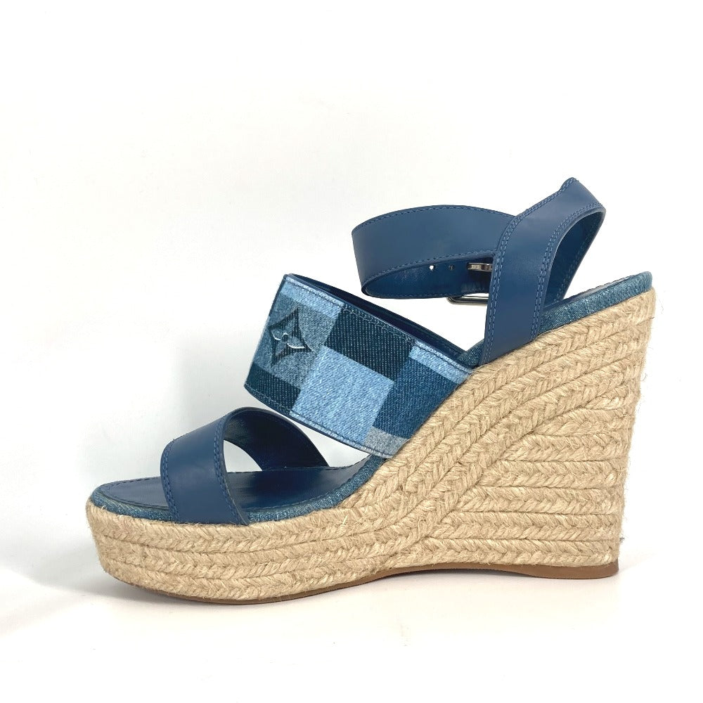 LOUIS VUITTON Sandals Monogram denim canvas blue Monogram denim Wedge sole Women 37.5 Used Authentic