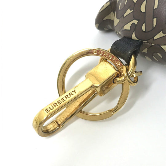BURBERRY key ring leather Brown Total logo TB Thomas Bear Women Used Authentic
