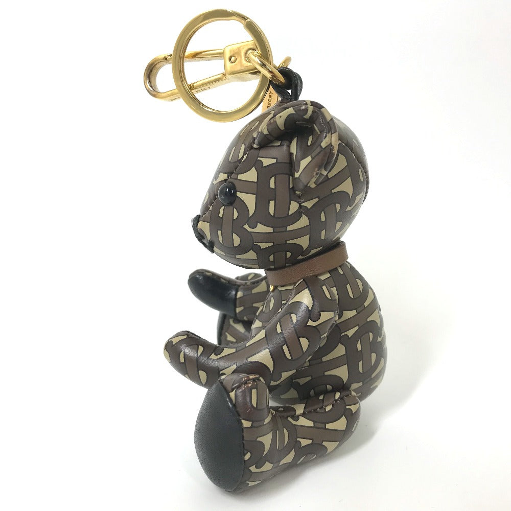 BURBERRY key ring leather Brown Total logo TB Thomas Bear Women Used Authentic