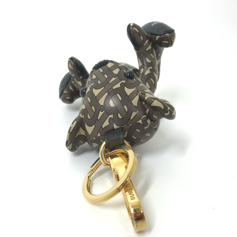 BURBERRY key ring leather Brown Total logo TB Thomas Bear Women Used Authentic