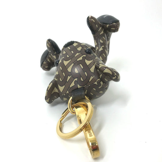 BURBERRY key ring leather Brown Total logo TB Thomas Bear Women Used Authentic