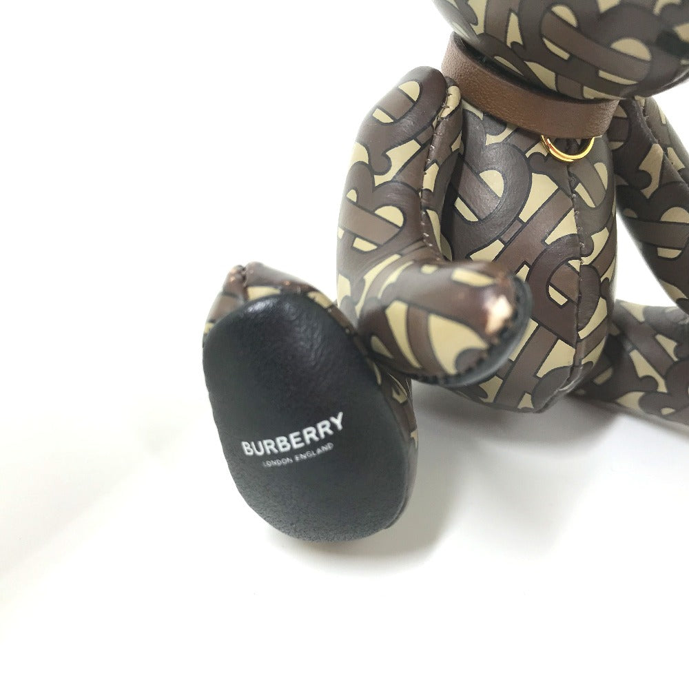 BURBERRY key ring leather Brown Total logo TB Thomas Bear Women Used Authentic