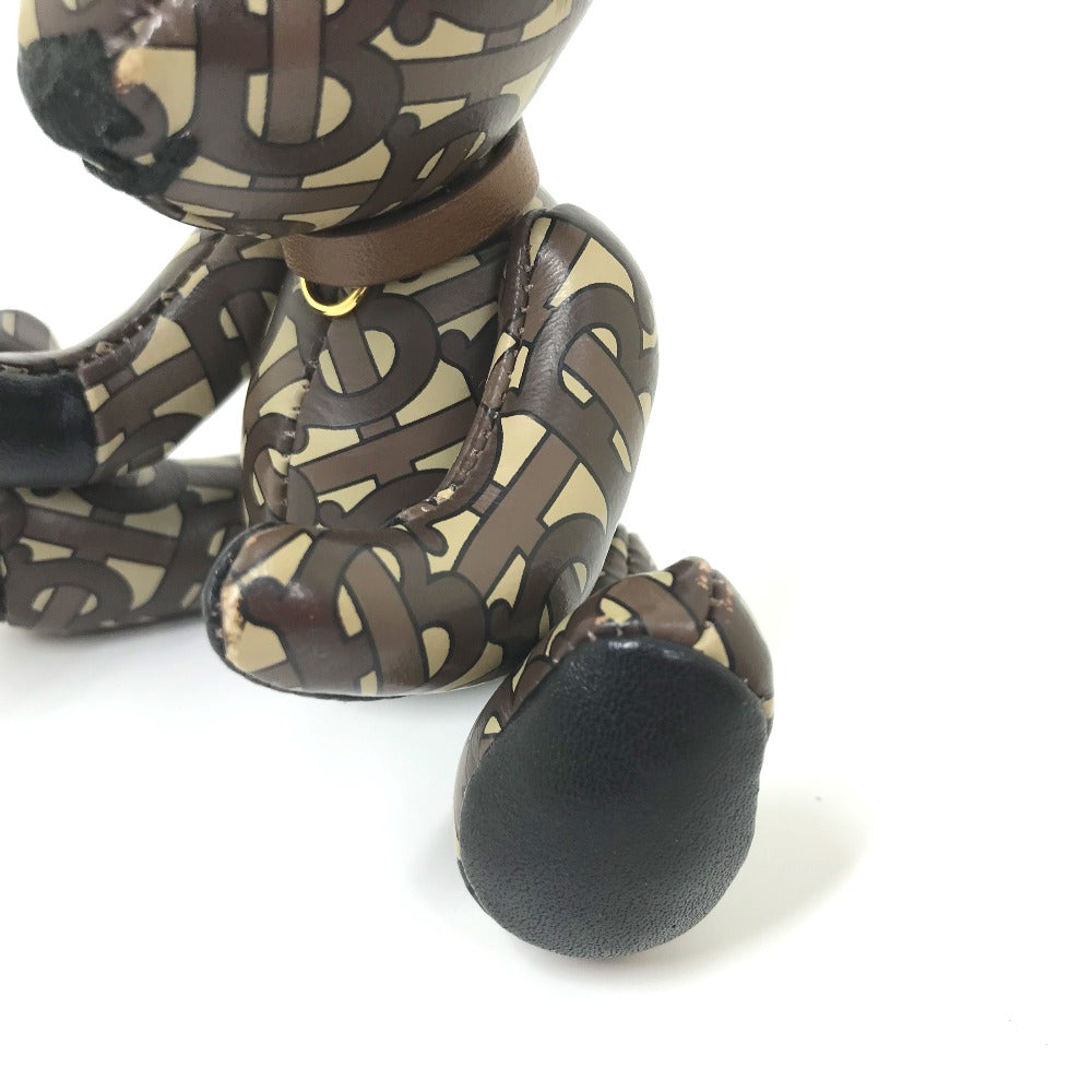 BURBERRY key ring leather Brown Total logo TB Thomas Bear Women Used Authentic